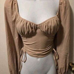 HELLO MOLLY Off Shoulder Crop Top Long Sleeve Scrunch XS womens